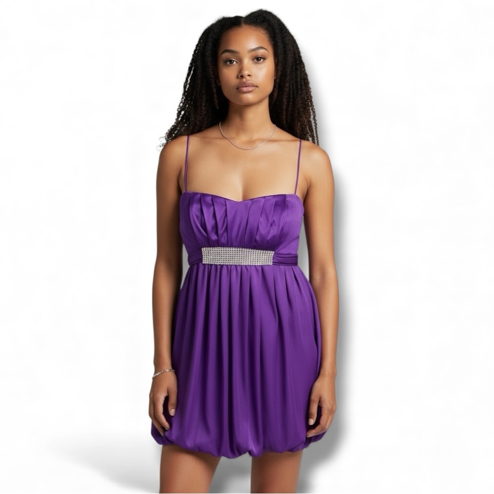 B. Darlin Juniors Spaghetti Strap Pull-On Flouncy Party Dress, Purple, sz 3/4